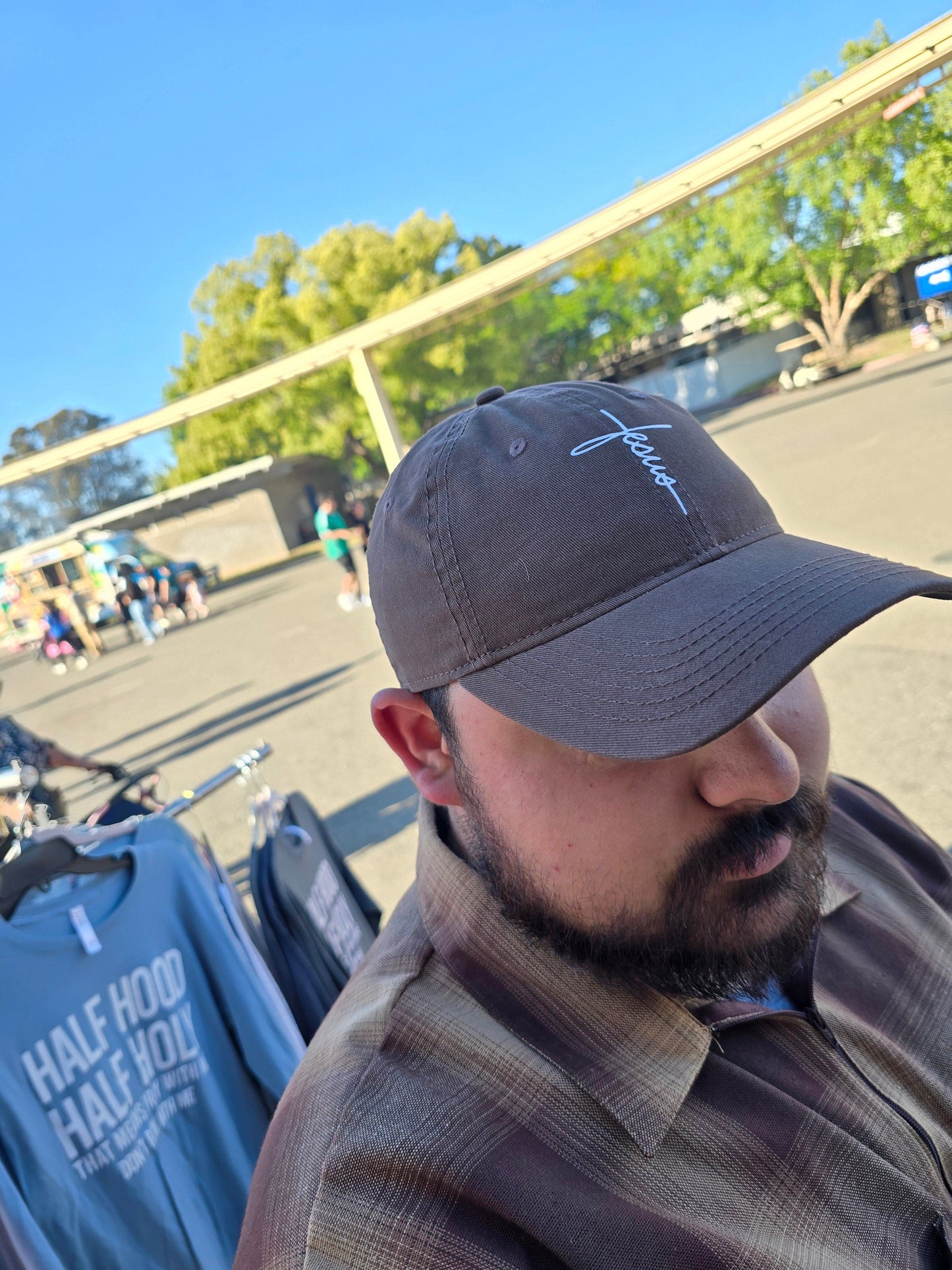 Unisex Cursive Jesus Pigment Dye Hat (Brown)