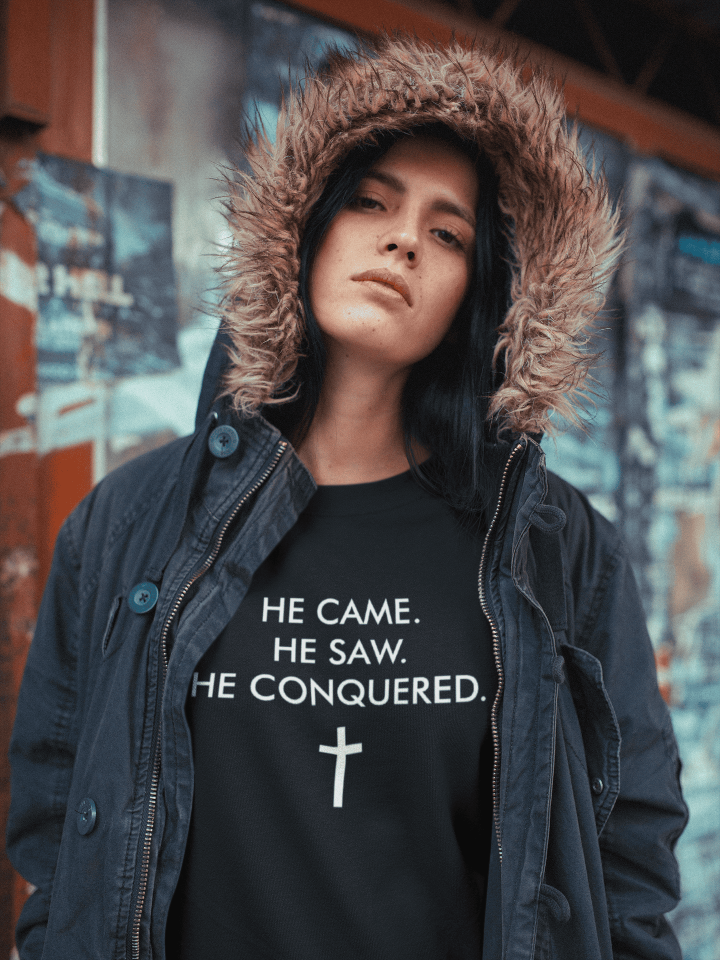 He came He saw He conqured Holiday CREWNECK SWEATSHIRT Black (UNISEX) It Clothing Wear LLC