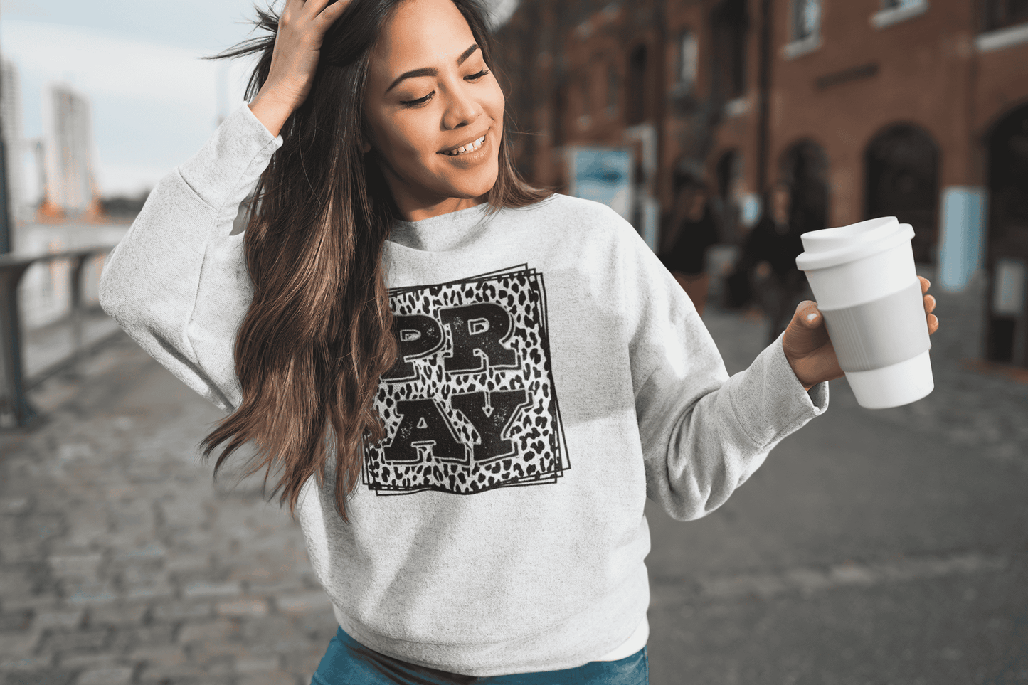 Leopard Print Pray Crewneck Sweatshirt (UNISEX) It Clothing Wear LLC