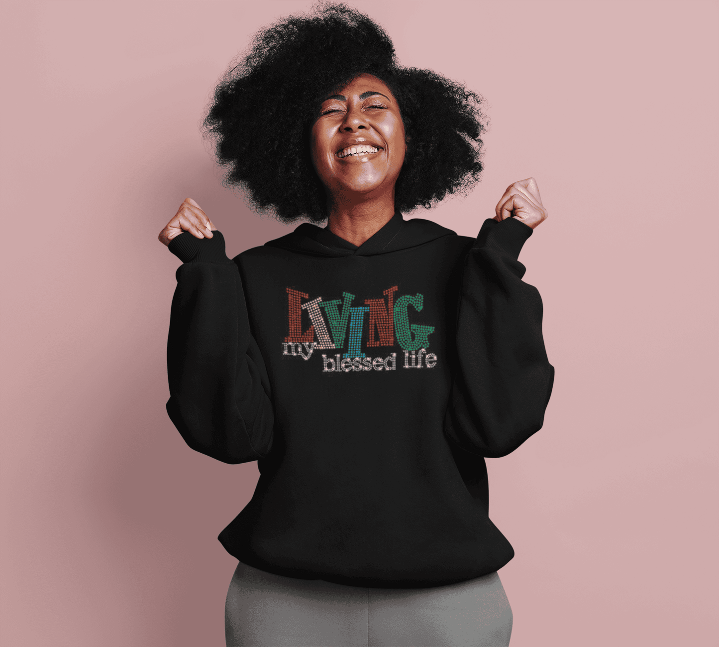 Living my blessed life Rhinestones Hoodie It Clothing Wear LLC