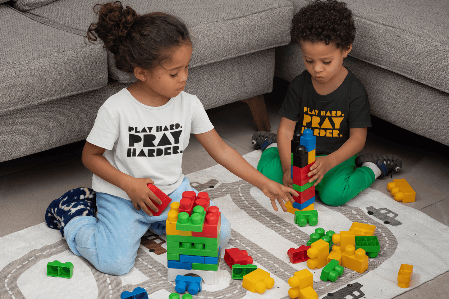 PLAY HARD PRAY HARDER KIDS TEE It Clothing Wear LLC