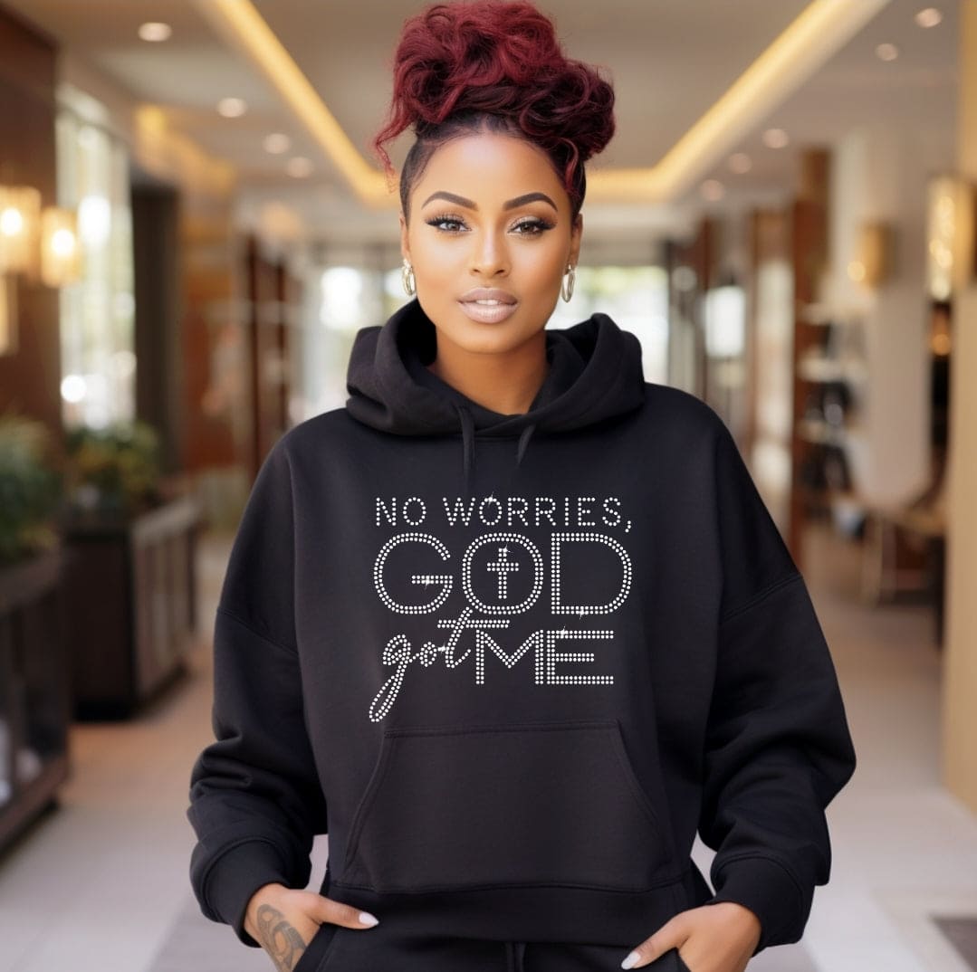 Rhinestone Embellished No Worries God Got Me Hoodie Unisex Women s Gift Faith Based Christian Apparel