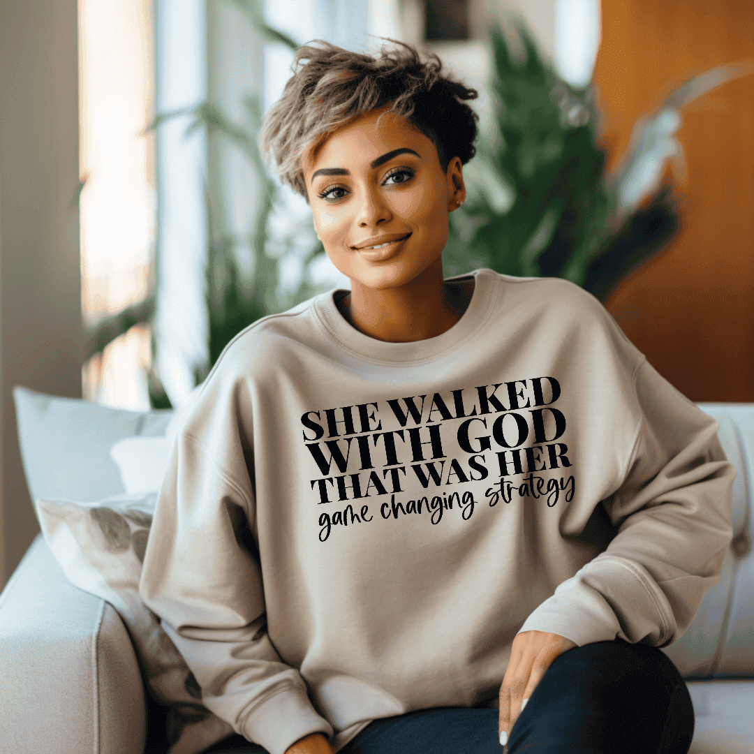 She Walked With God That Was Her Game Changing Strategy CREWNECK SWEATSHIRT (UNISEX) It Clothing Wear LLC