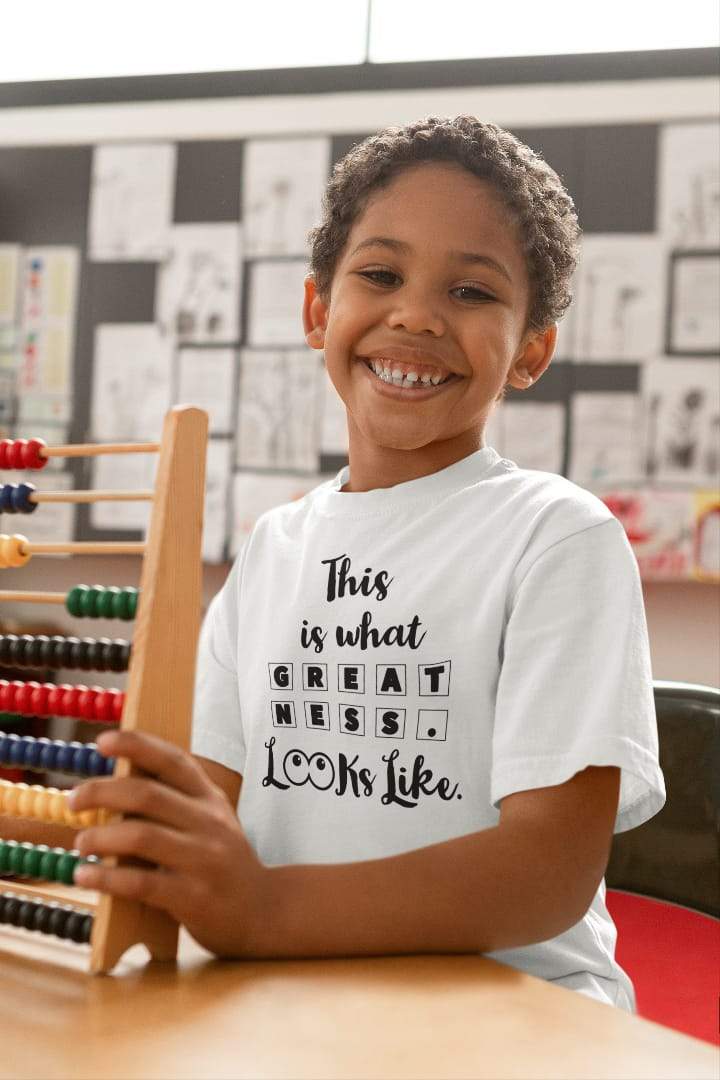 THIS IS WHAT GREATNESS LOOKS LIKE KIDS TEE (WHITE/BLACK) It Clothing Wear LLC