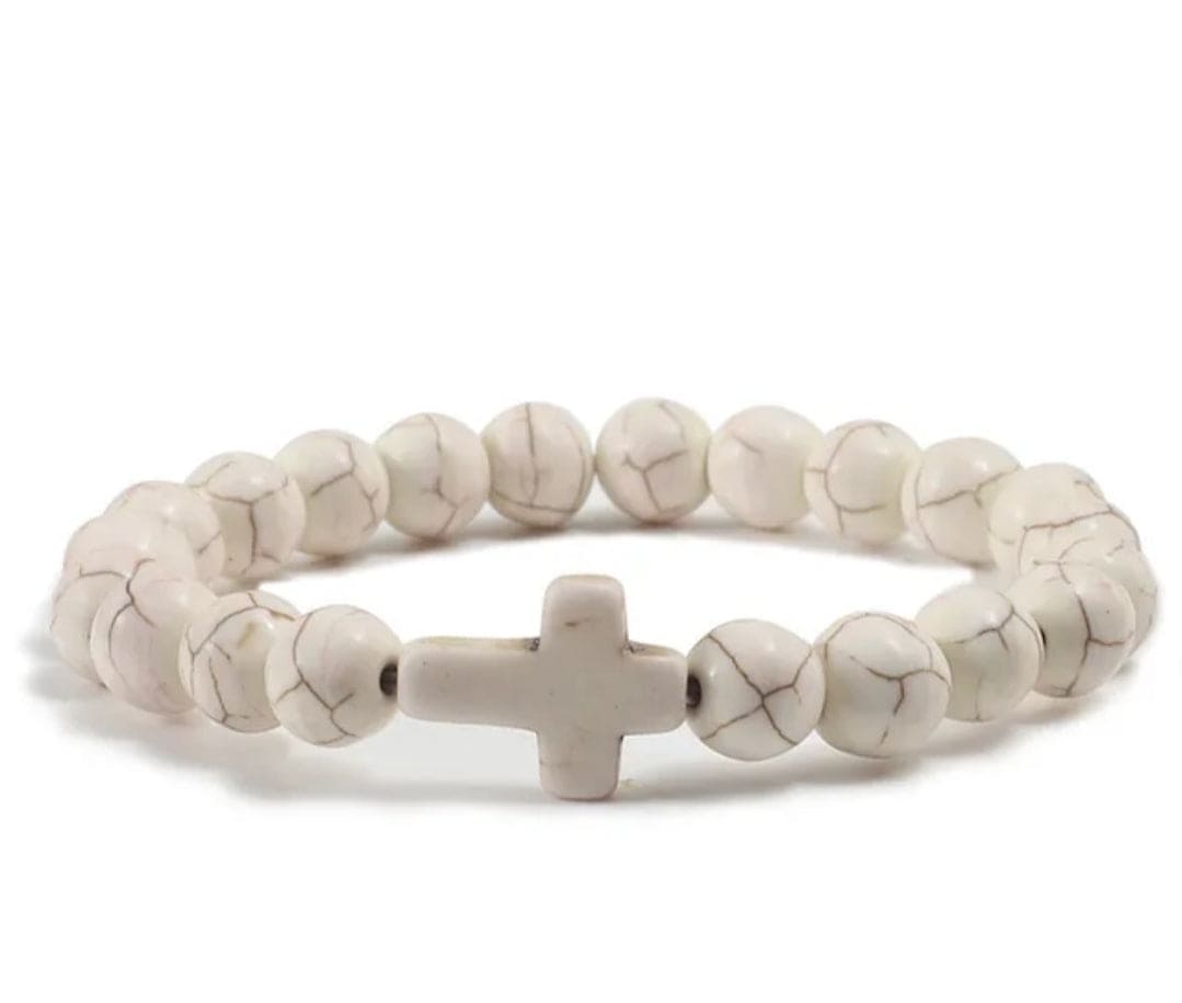 Ivory Crown Minimalist Cross Stone Unisex Bracelet inspired by — Isaiah 62:3(NIV)