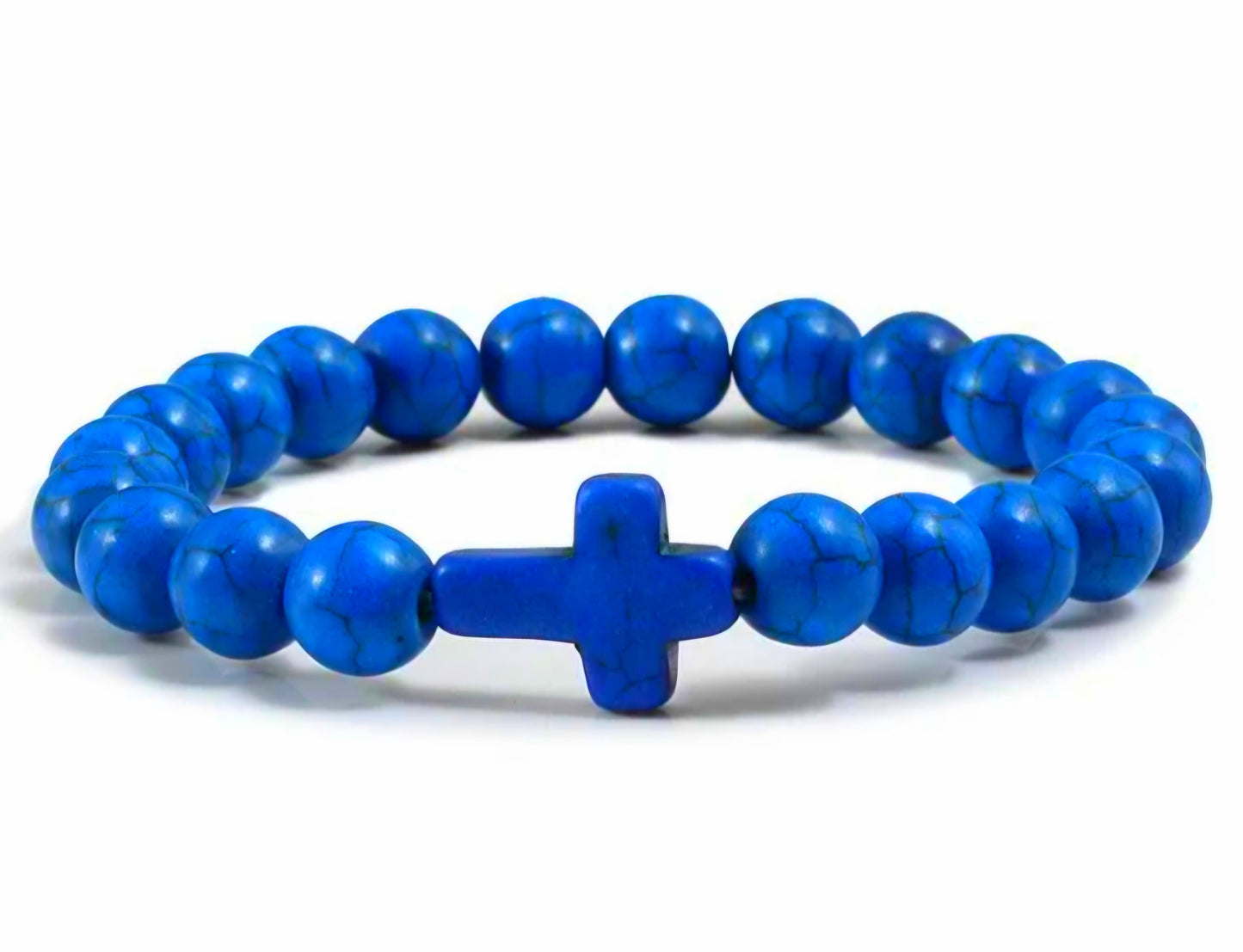 Living Water Blue Minimalist Cross Stone Unisex Bracelet inspired by — John 4:10 (NIV)