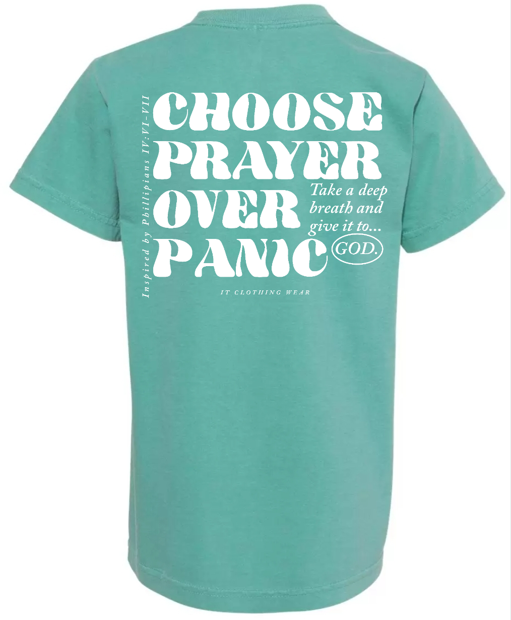 Choose Prayer Over Panic Unisex Tee ( Aqua Blue)) It Clothing Wear LLC