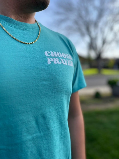 Choose Prayer Over Panic Unisex Tee ( Aqua Blue)