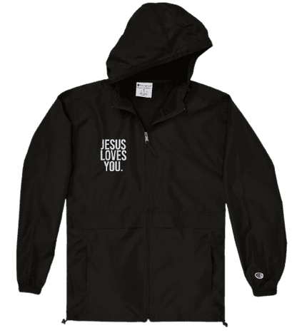 JESUS LOVES YOU. Half Zip Packable Reflective Logo Champion Wind Breaker UNISEX