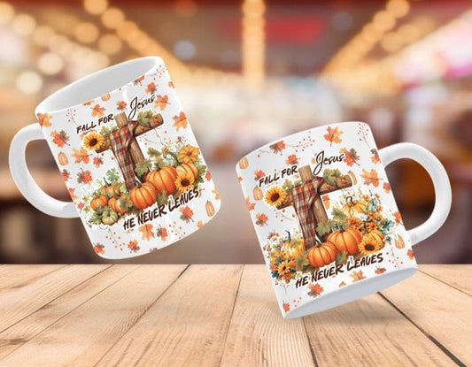 Fall For Jesus He Never Leaves 11 oz Mug