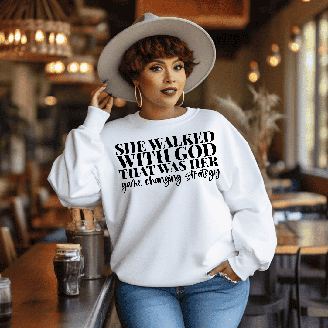 She Walked With God That Was Her Game Changing Strategy CREWNECK SWEATSHIRT  (UNISEX) It Clothing Wear LLC