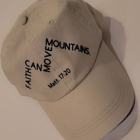 Unisex Faith Can Move Mountains.  Hat (Tan/Black) It Clothing Wear LLC