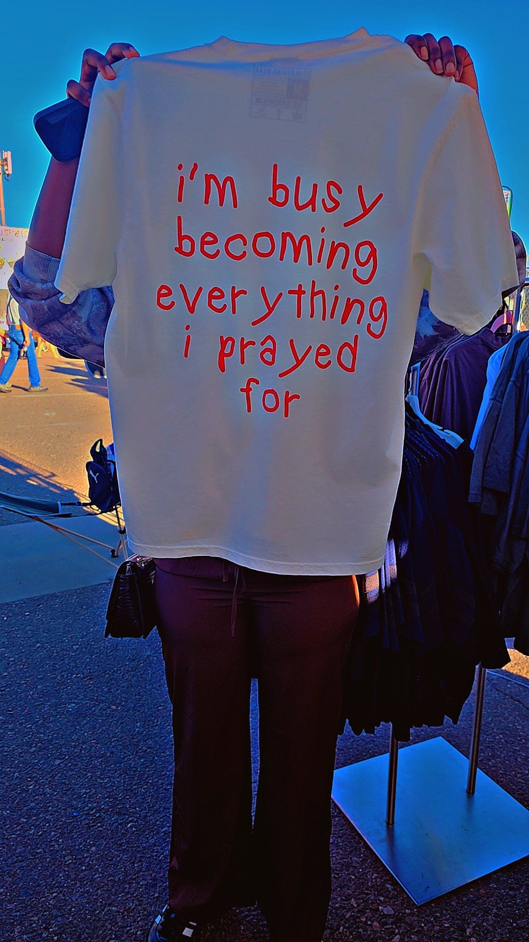 I'm busy becoming everything I prayed for Unisex Oversized Tee