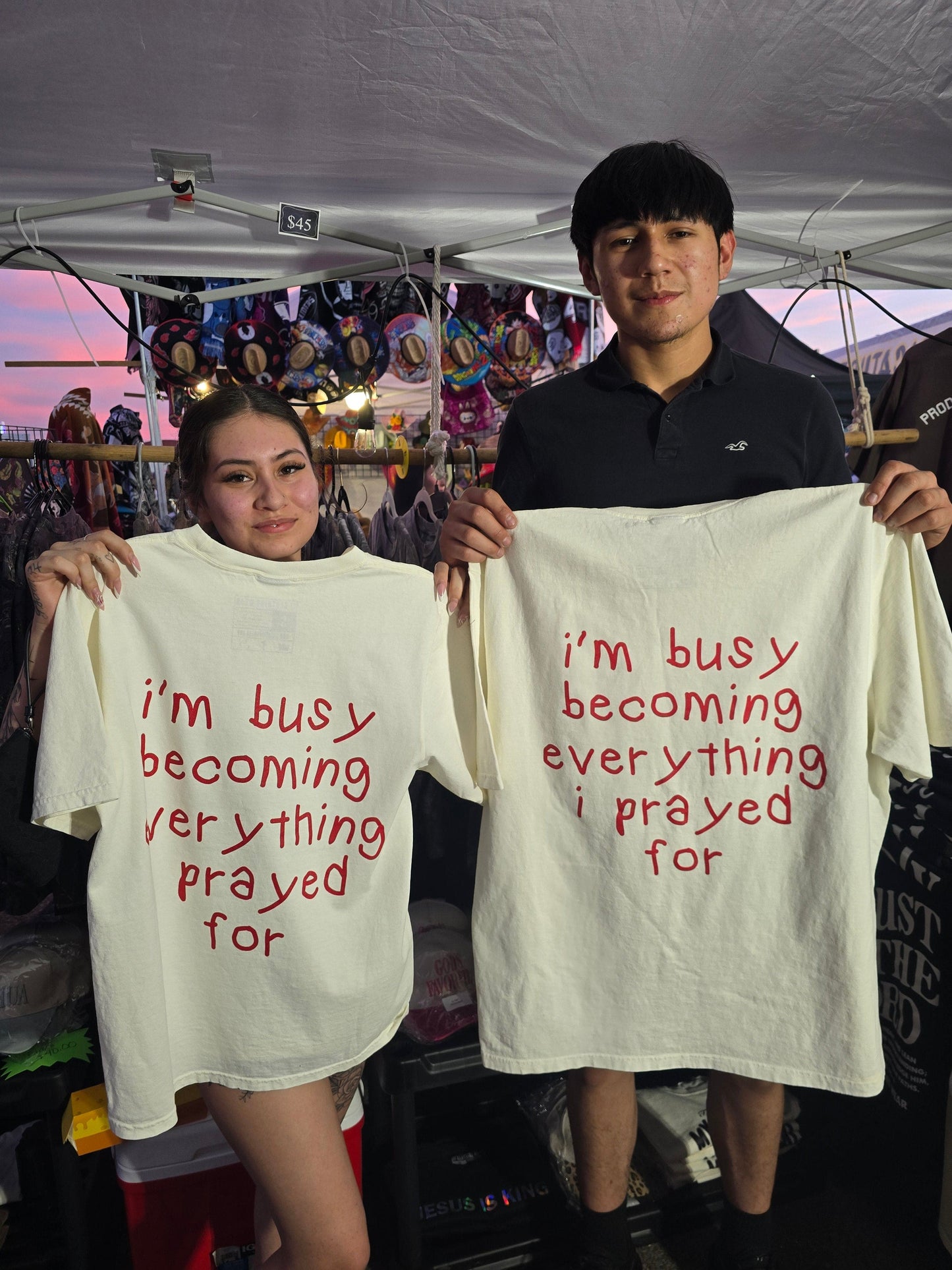 I'm busy becoming everything I prayed for Unisex Oversized Tee