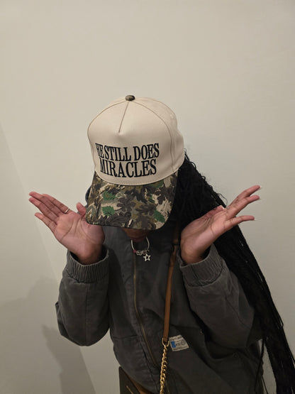 He Still Does Miracles Hat — Cream / Camo Bill