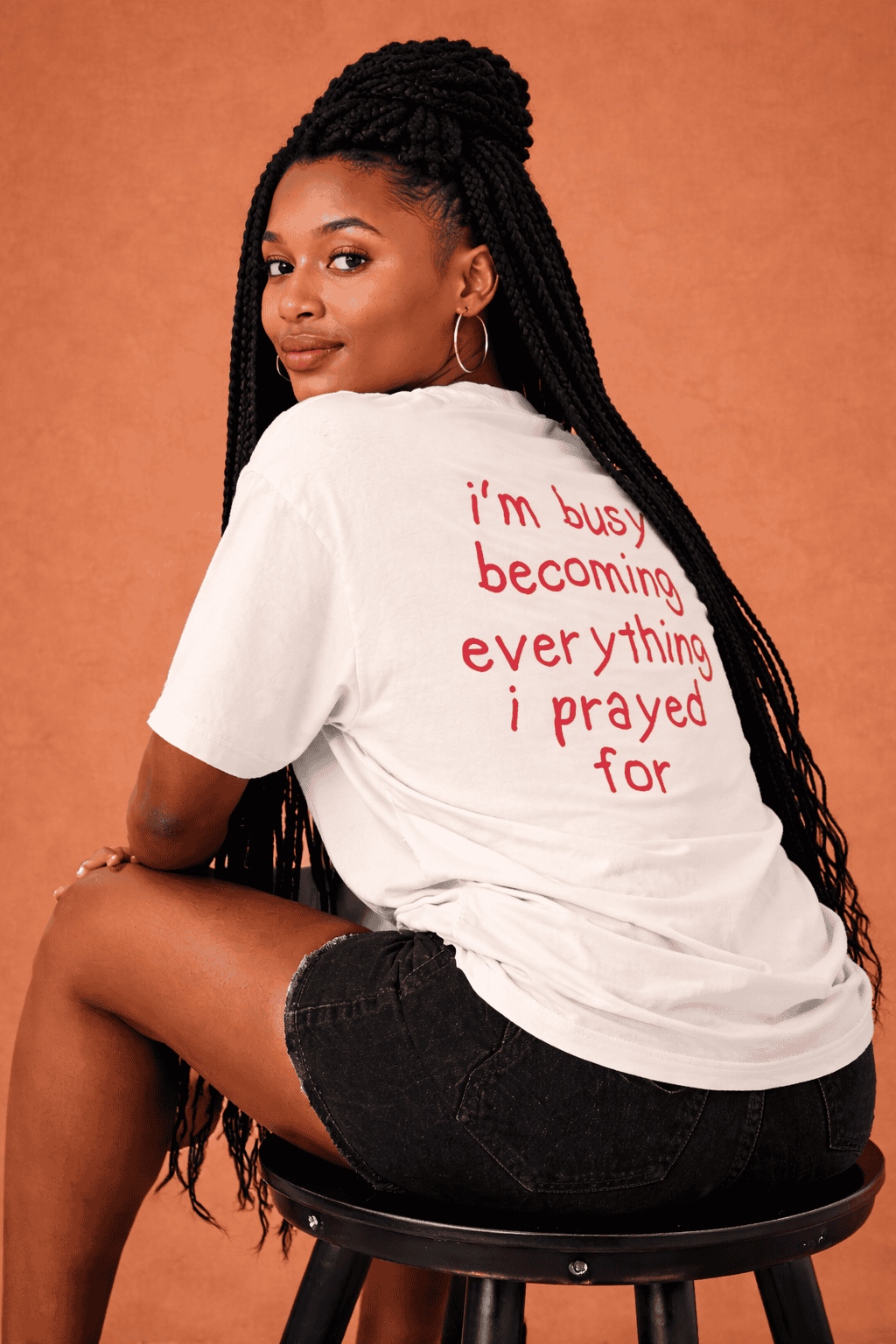 I'm busy becoming everything I prayed for Unisex Oversized Tee