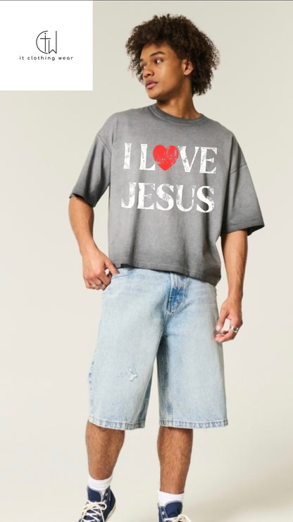 I Love Jesus Baggy/Boxy Unisex  Crop Top Tee