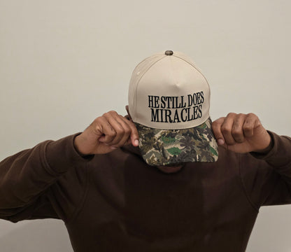 He Still Does Miracles Hat — Cream / Camo Bill