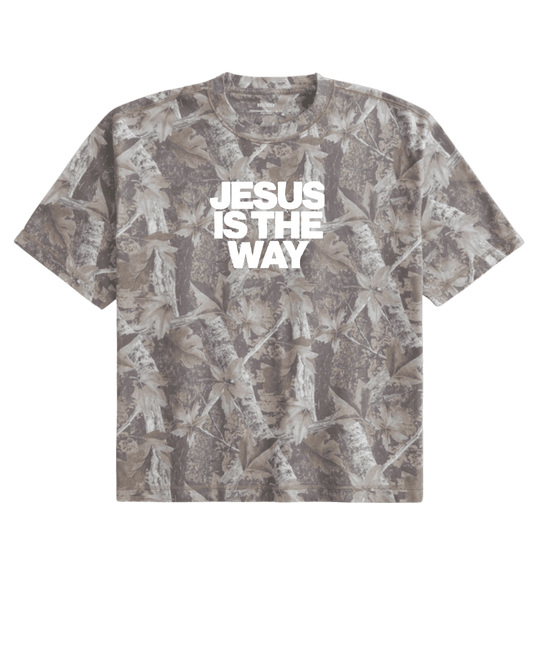 Jesus is  the way Unisex Boxy Light Brown Crop Camo Tee