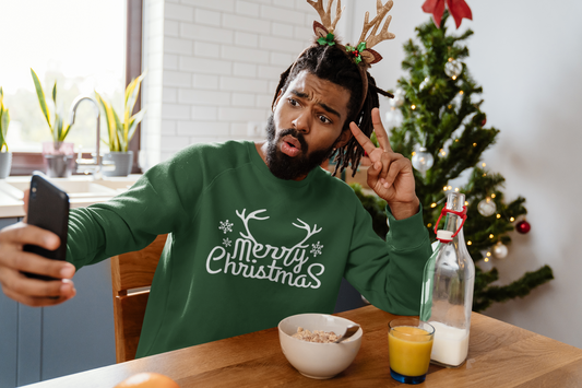 Merry Christmas Holiday CREWNECK SWEATSHIRT Forest Green  (UNISEX)