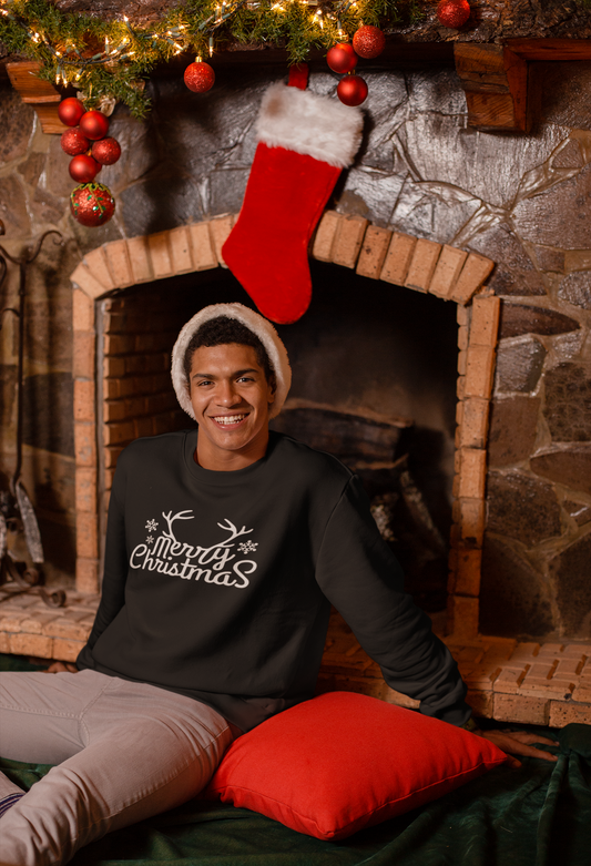 Merry Christmas Holiday CREWNECK SWEATSHIRT Black  (UNISEX)